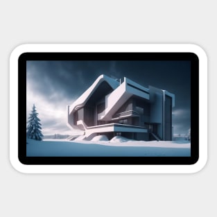 White futuristic house in snowy place Sticker